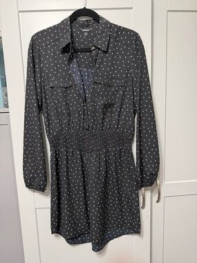 Express Black Long-Sleeve Polka Dot Shirtdress